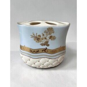 Vintage Croscill Napoleon Ceramic Toothbrush Holder Blue Quilted Floral 1986